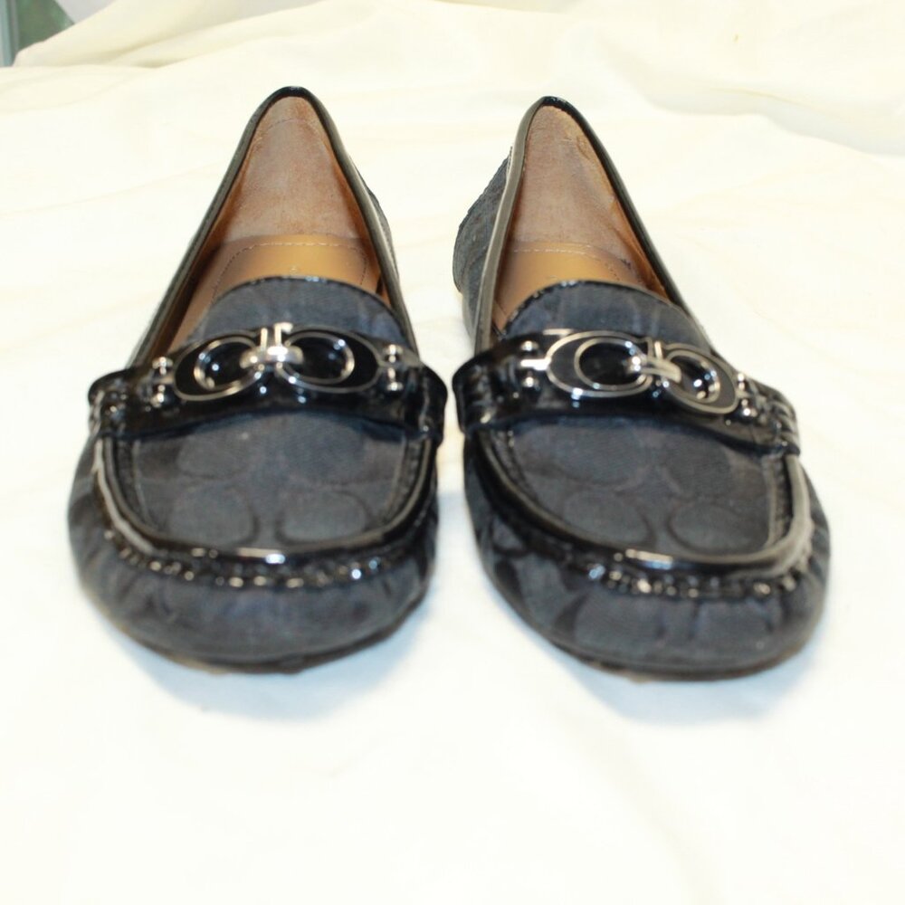 Coach Size 9 B Black Logo W Patent Leather Trim FORTUNATA Slip On Moc Toe Flats - Picture 11 of 11